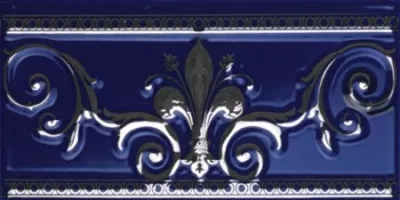 Плитка Ape & Almera бордюр 20x10 CENEFA NOBLESSE COBALTO SILVER глянцевая синий, серебряный